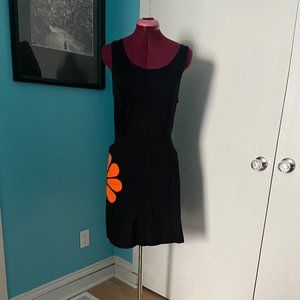 Casual Black Skirt with Retro Orange Appliqué Flowers in the Desigual-Style